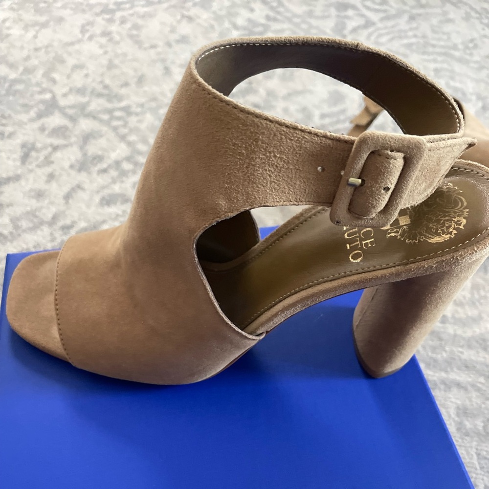 Vince Camuto peep hole suede shoe.